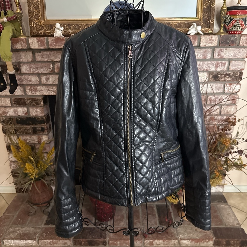 Madden Girl Quilted Faux Leather Moto Jacket Sz L Black Biker Chic
